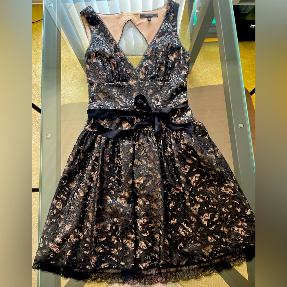 BCBGMaxAzria Black Sequin Lace Dress